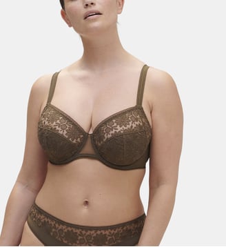 Soutien-gorge Amazone avec armatures emboitant dentelle fleurie - Simone Pérèle - Kaki