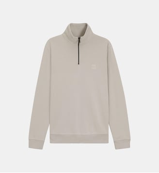 Sweat en coton molletonné à encolure zippée et patch logo - BOSS - Gris clair