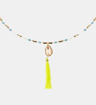 Collier avec perles et pendentif avec pompon TAMARA - Hipanema - Bleu turquoise