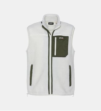 Sweatshirt zippé sans manche en sherpa - Schott - Blanc et kaki