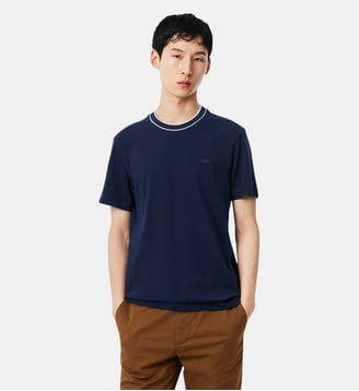 T-shirt en Piqué stretch col rayé - Lacoste - Bleu marine