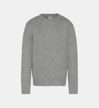 Pull col rond maille côtelé - Schott - Gris chine