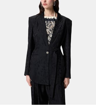 Veste kimono en jacquard fleuri - Pinko - Limousine noire