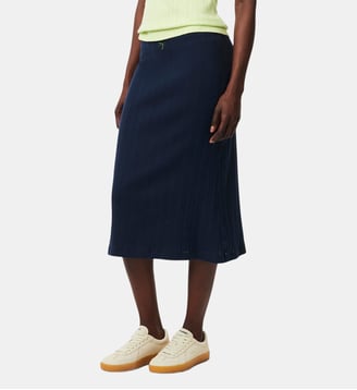 Jupe mi-longue coton maille pointelle - Lacoste - Bleu marine