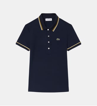 Polo L.12.D slim fit liserés - Lacoste - Bleu marine, blanc et jaune
