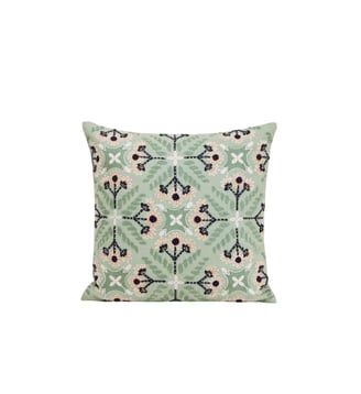 Housse De Coussin  Coton rebrodé d'une broderie florale - Madura - Aqua à coloris multiples