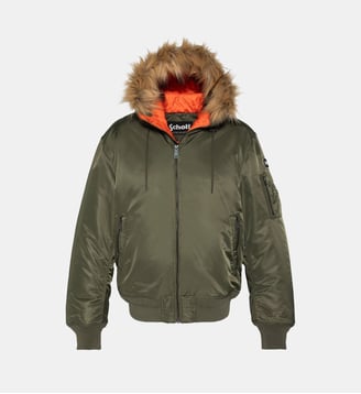 Bomber avec capuche effet fourrure - Schott - Kaki