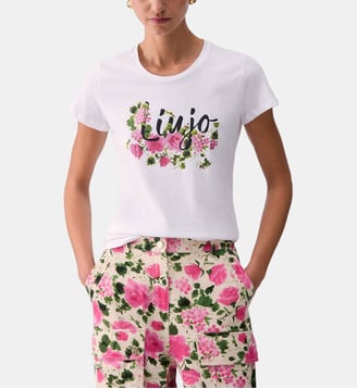 T-shirt avec imprimé et strass - Liu Jo - Blanc et rose