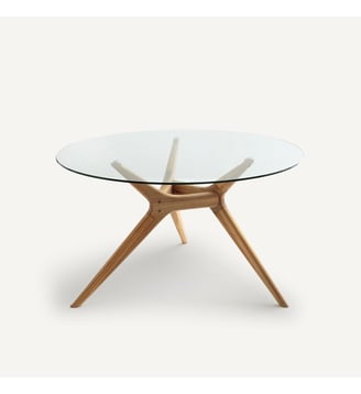 Table ronde en verre trempé et chêne massif, 6 couverts - AM.PM - Chêne naturel