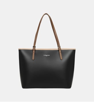 Grand sac cabas épaule Smooth en cuir - Lancaster - Noir et nude et vison