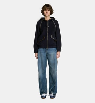 Manteau à capuche en laine et cuir - Sandro - Marine