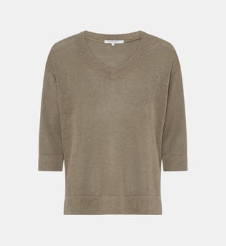 Pull V ample en lin - LYLOU - Gerard Darel - Kaki moyen