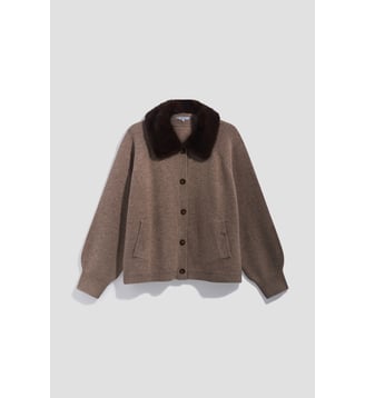 Gilet en cachemire et col en fausse fourrure - ROSALBA - Gerard Darel - Beige