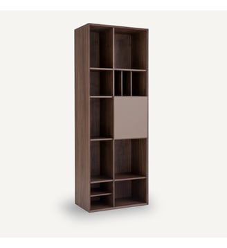 Bibliothèque plaqué noyer porte cuir AM.PM