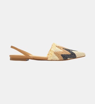Ballerines ouvertes en raphia tressé et cuir nappa BERTA - Castaner - Nude, marron et noir