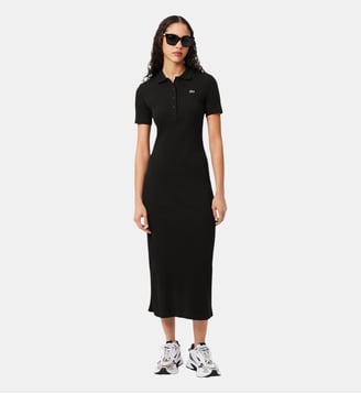 Robe polo longue coton côtelé - Lacoste - Noir