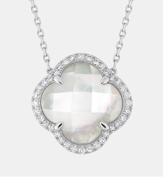Collier, nacre blanche grand modèle, diamants, or blanc - Morganne Bello - Or blanc