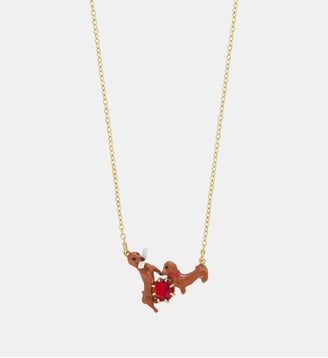 Collier plastron teckels et pierre ronde rouge - Les Néréides - Multicolore