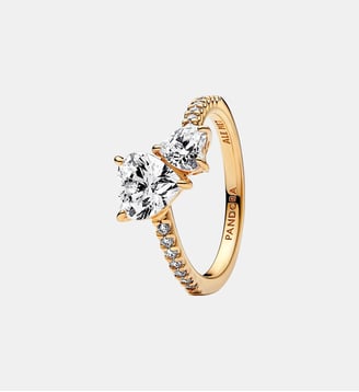 Bague Scintillante Cœur Double - Pandora - Doré