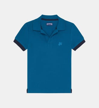 Polo en coton organique uni - Vilebrequin - Bleu paon