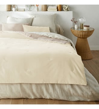 Edredon matelassé velours coton lin uni - La Redoute Interieurs - Beige