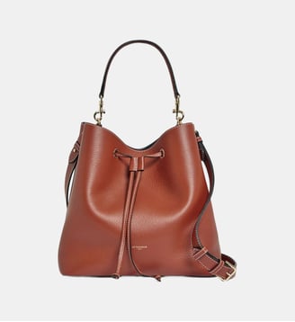 Grand sac seau Louise en cuir grainé - Le Tanneur - Marron acajou bleu crépuscule