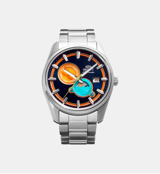 Montre automatique Stretto Bleu foncé, Orange, Turquoise RA-AK0316L30B - Orient - Argenté