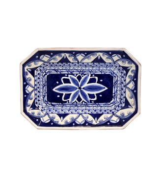 Plat Octagonal Alentejo Terracotta - Costa Nova - Bleu et blanc