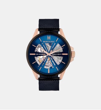 Montre automatique Round Bleu MOPE19A07 - Montignac - Doré rosé