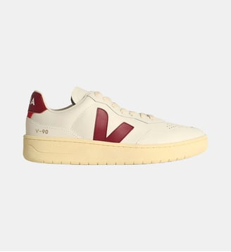 Baskets basses V 90 cuir - Veja - Blanc et bordeaux