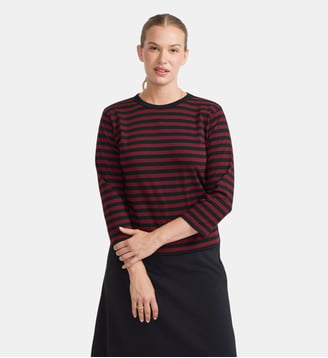 t-shirt en coton rayé manches 3/4 - Agnès b. - Noir et bordeaux