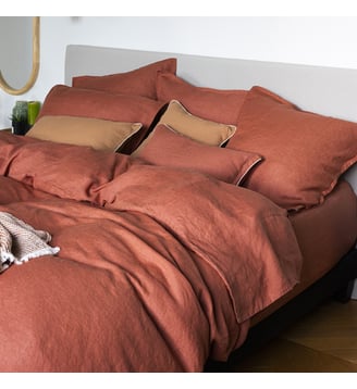 Housse de couette en chanvre lavé, CHANVRE DÉLICAT - Blanc Cerise - Rouge sienne