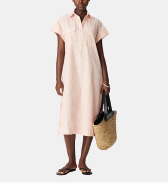 Robe chemise midi rayée - Ikks - Rose pâle