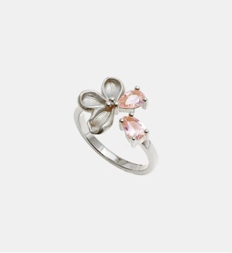 Bague ajustable argentée fleur de cerisier et pierres roses Les Néréides