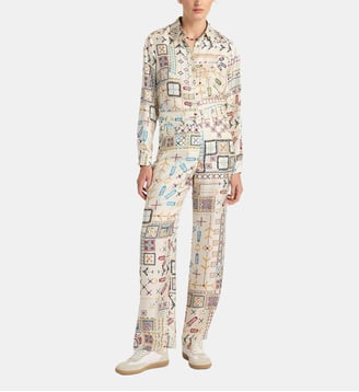 Pantalon ortiz en sergé de soie imprimé - Momonì - Beige