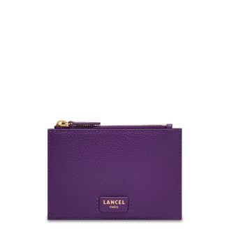 Porte-cartes zippé L en cuir signature - Lancel - Violet