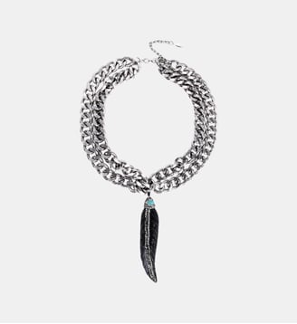 Collier double chaîne avec pendentif plume HINO - Hipanema - Argenté
