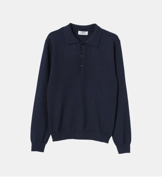 Pull col polo - Cyrillus - Bleu foncé uni