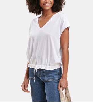 T-shirt blousant en lyocell manches courtes - La Fée Maraboutée - Blanc