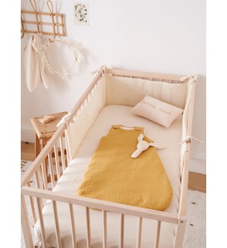 Drap-housse  gaze de coton biologique "Baby Gaufrée" - Cyrillus - Blanc doux
