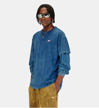 T-shirt acid wash avec détails effilochés - Diesel - Bleu