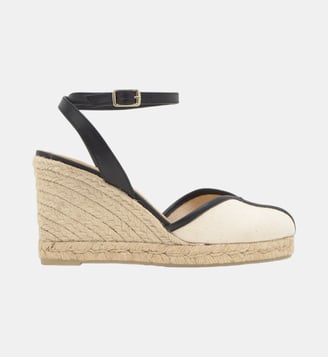 Espadrilles compensées avec finitions en cuir à bride cheville CECILIA - Castaner - Crème et noir