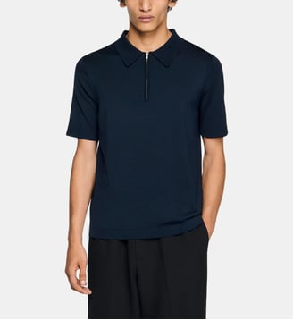 Polo droit col zippé - Sandro - Bleu marine
