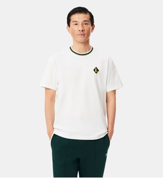 T-shirt fabriqué en France rayures badge - Lacoste - Blanc