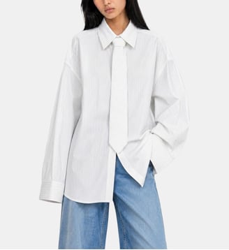 Chemise en coton rayée avec cravate - The Kooples - Blanc