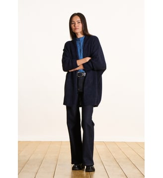 Gilet mi-long oversize en maille irisée - La Fée Maraboutée - Marine