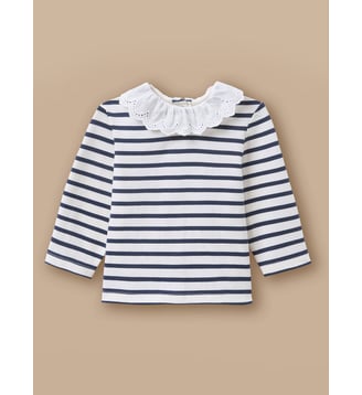 T-shirt marinière broderie anglaise Bébé - Cyrillus - Rayure marine et écru