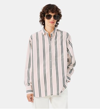 Chemise oversize popeline de coton - Lacoste - Rose, blanc et vert