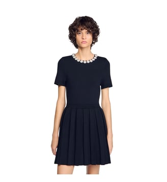 Robe courte à fleurs perlées - Sandro - Noir