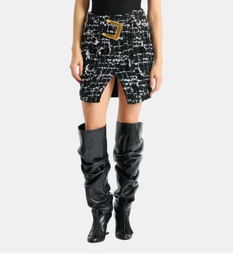 Jupe ceinturée en tweed frangé - Balmain - Noir